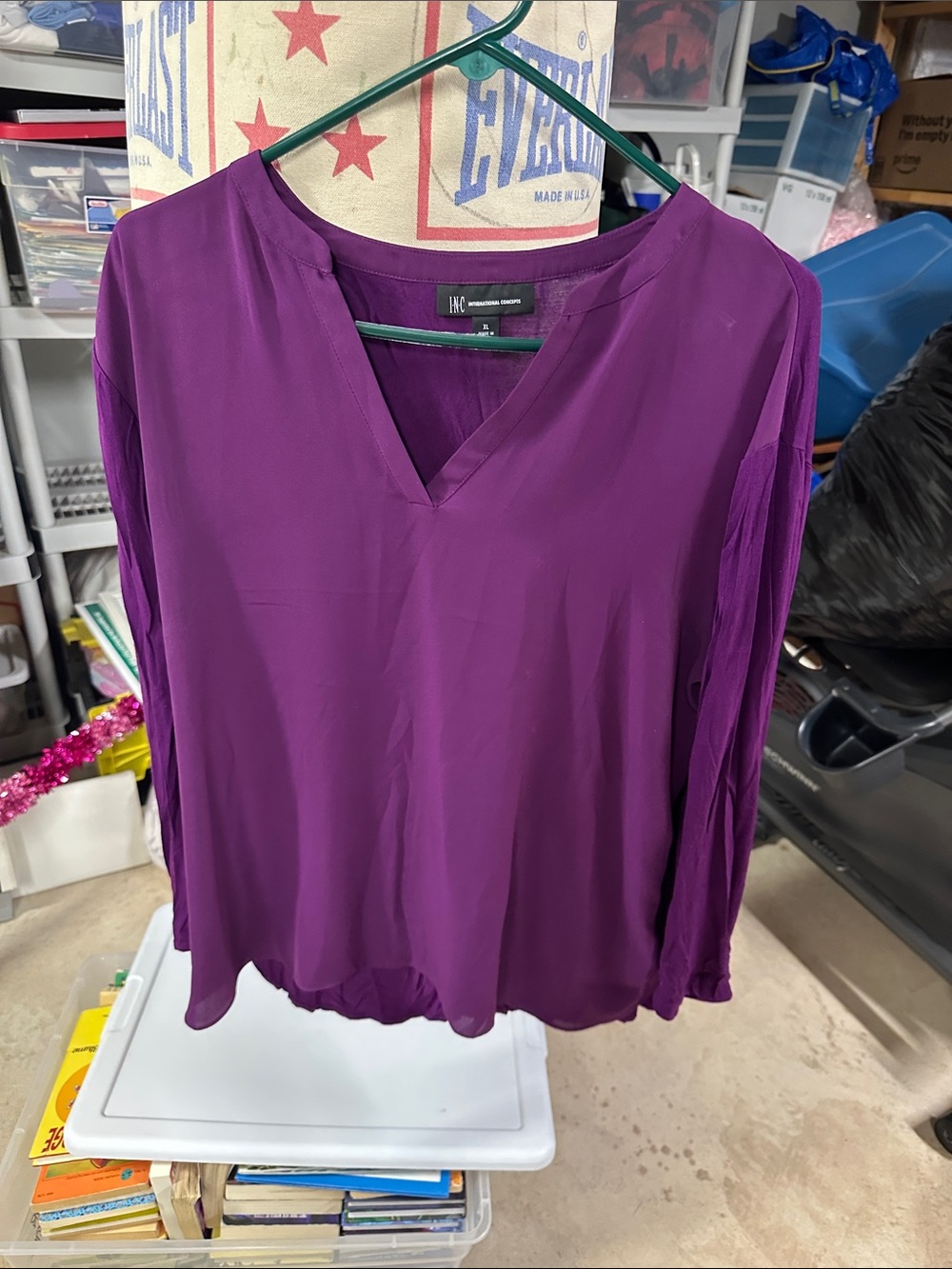 INC International Concepts Deep Purple V-Neck Long Sleeve Blouse